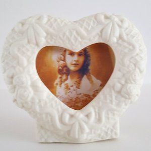 Heart Picture Frame Unglazed Embossed Ceramic 4.5W x 4"H Valentine's Day